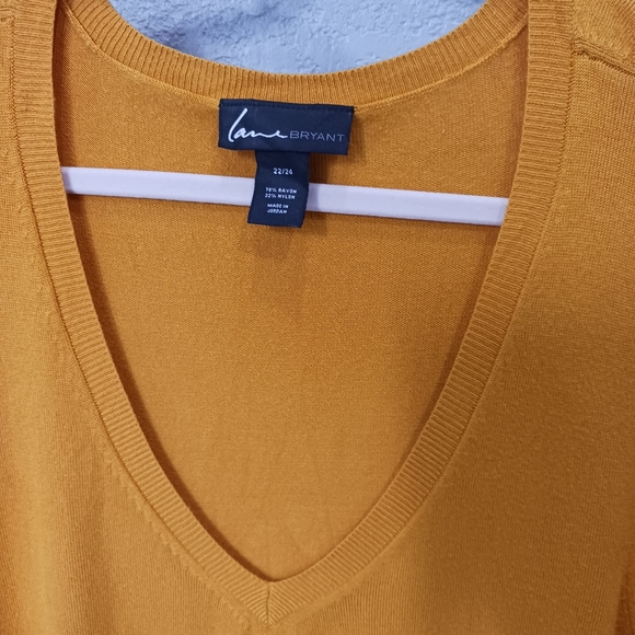Lane Bryant Women's Mustard V-neck Sweater Size 22/24 Fall Winter Rayon - Picture 3 of 6